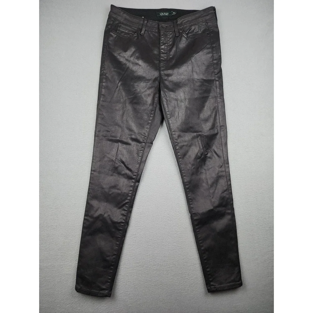 Lauren Ralph Lauren Premier Skinny Ankle Jeans Womens 6 Black Coated Stretch